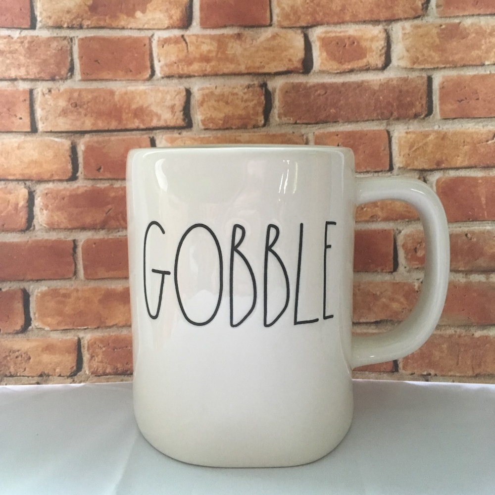 Rae Dunn By Magenta White GOBBLE Thanksgiving Fall Decorative Coffee Drink Mug